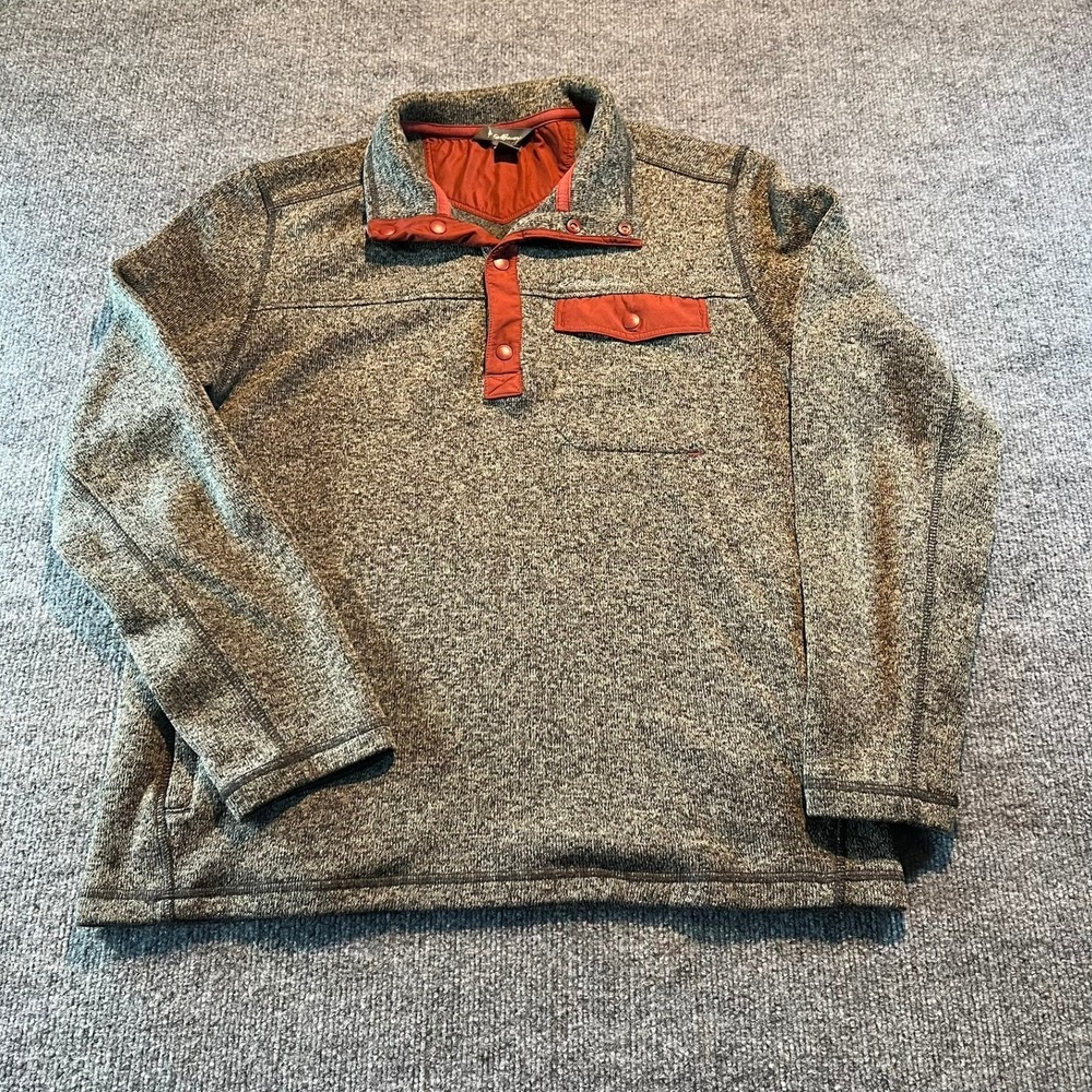 Eddie Bauer Mens L Gray Pullover Fleece Button Mock Neck Pocket‎ Sweater